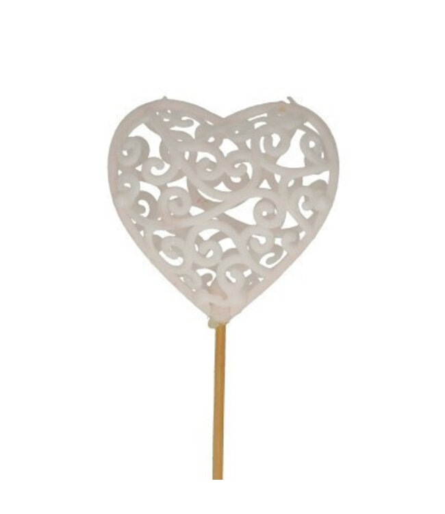 Pique naturelle cœur déco en feutre blanc | Longueur 50 centimètres | Diamètre 7 centimètres | Commande par 25 pièces