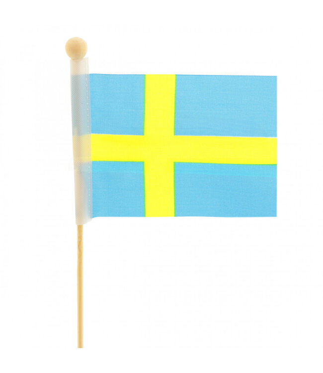 Schwedische Flagge auf Stab | Länge 50 Zentimeter | Größe 8 x 11 Zentimeter | Bestellbar pro 25 Stück