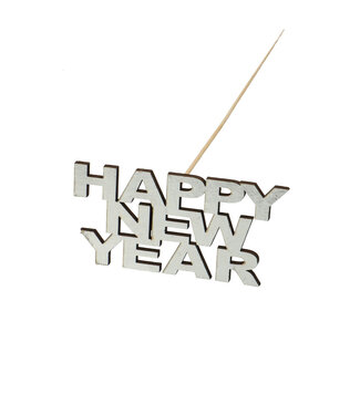 4A Silberfarbener Einstecker Happy New Year | Länge 50 Zentimeter | Abmessung 12 x 6 Zentimeter | Pro 250 Stück