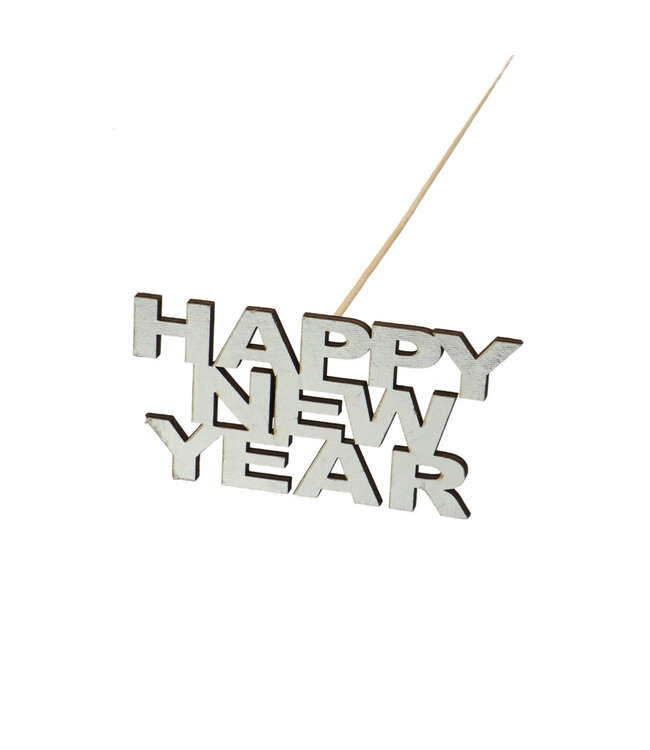 Silberfarbener Einstecker Happy New Year | Länge 50 Zentimeter | Größe 12 x 6 Zentimeter | Pro 250 Stück zu bestellen