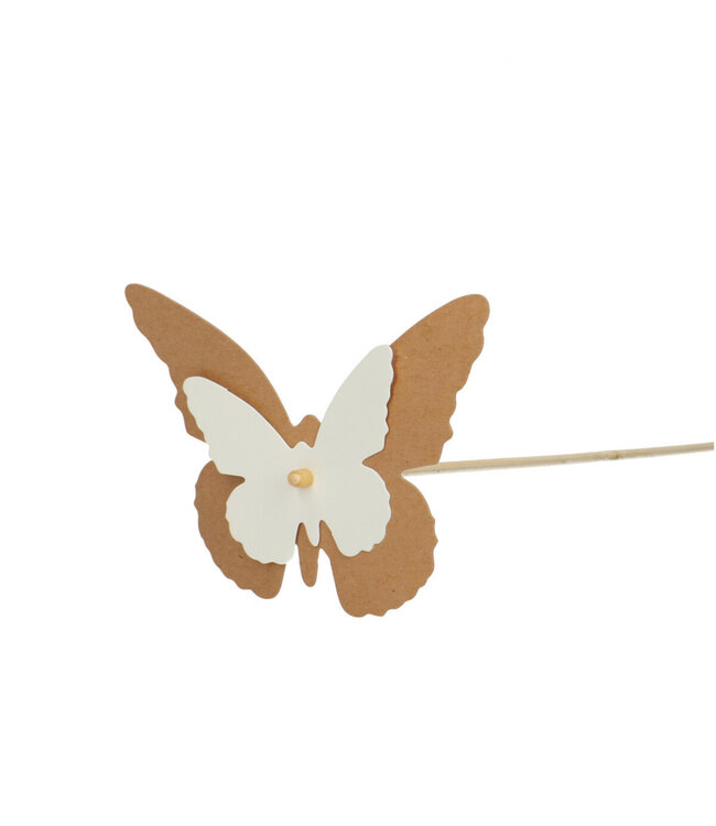 Piquet naturel papillon blanc | Longueur 50 centimètres | Dimensions 9 x 7 centimètres | Commande par 25 pièces