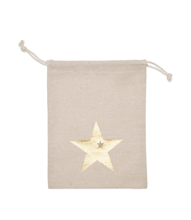 Sac de Noël en coton couleur crème avec étoile | Diamètre 18 centimètres | Hauteur 24 centimètres | À commander par 6 pièces