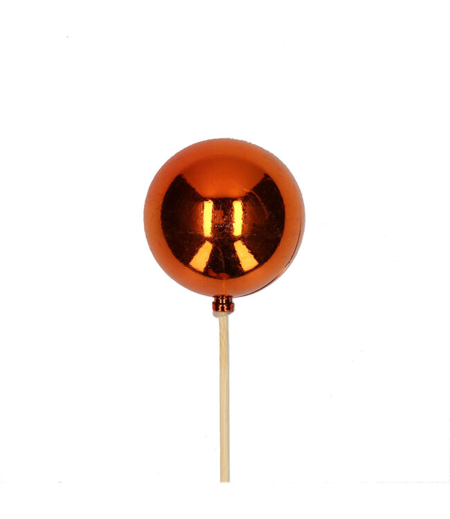 Glänzende orange Weihnachtskugel mit Stab | Länge 50 Zentimeter | Durchmesser 6 Zentimeter | Bestellbar pro 25 Stück