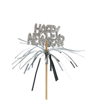 4A Silberfarbener Einstecker Happy New Year | Länge 50 Zentimeter | Durchmesser 7 Zentimeter | Pro 25 Stück