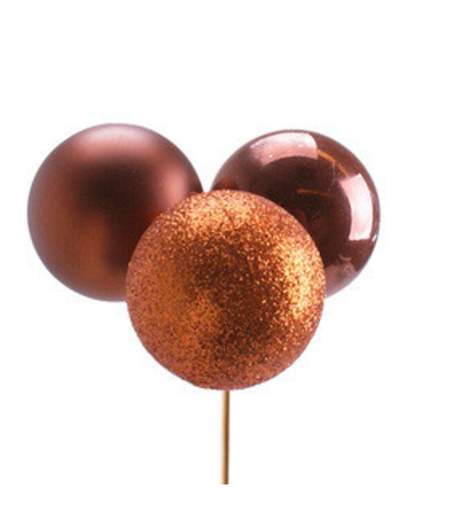 Pique-cierge trio de boules de Noël couleur cuivre | Longueur 50 centimètres | Diamètre 4 centimètres | Commande par 10 pièces