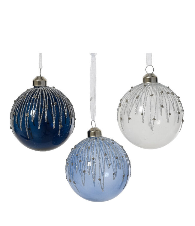 Boule de Noël en cristal bleu et blanc | Diamètre 80 millimètres | Commande par 12 pièces