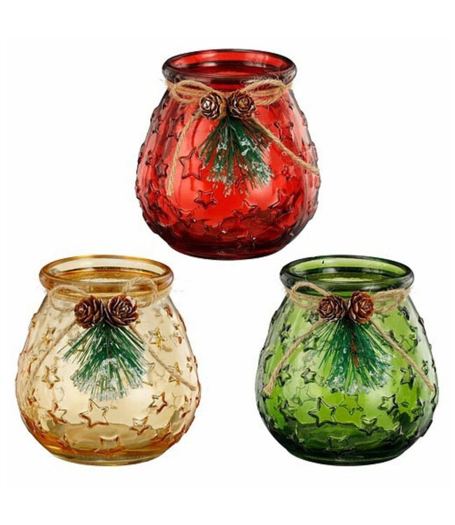 Bougeoir étoile de Noël couleurs mélangées | Diamètre 10 centimètres | Hauteur 11 centimètres | Disponible par lot de 12 pièces