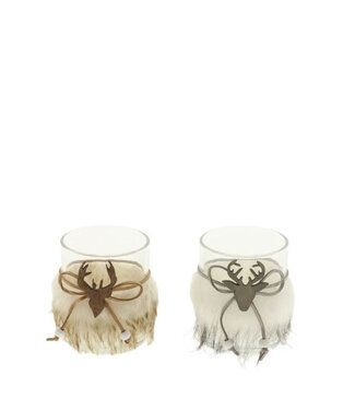 4A Mixed Colours Tealight Holder with Reindeer | Diameter 7 centimetres | Height 8 centimetres | Per 12 pieces