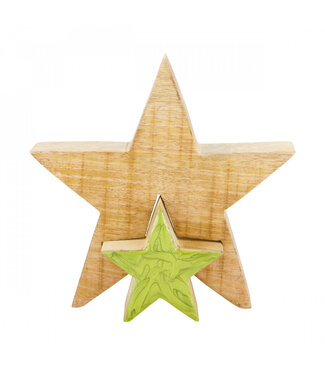 4A Green and natural wooden Star | Width 18 centimetres | Depth 3.5 centimetres | Height 18 centimetres | Per 12 pieces