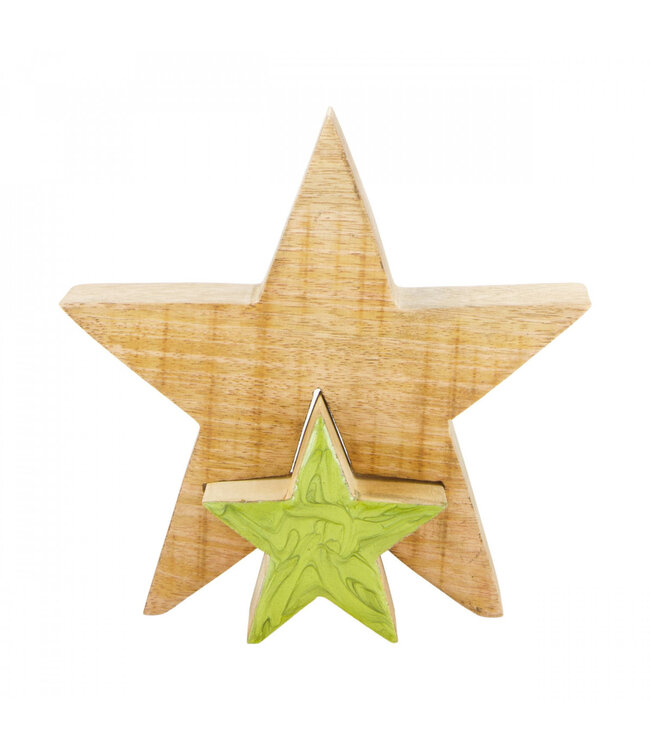 Étoile en bois verte et naturelle | Largeur 18 centimètres | Profondeur 3,5 centimètres | Hauteur 18 centimètres | Commande par 12 pièces