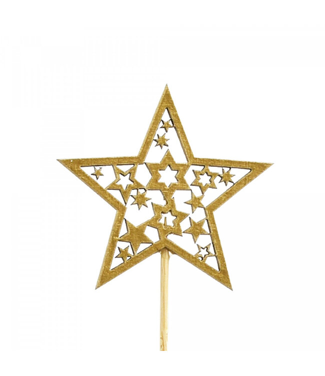 Goldfarbener Sternstecker | Länge 20 Zentimeter | Durchmesser Stern 6 Zentimeter | Pro 12 Stück zu bestellen