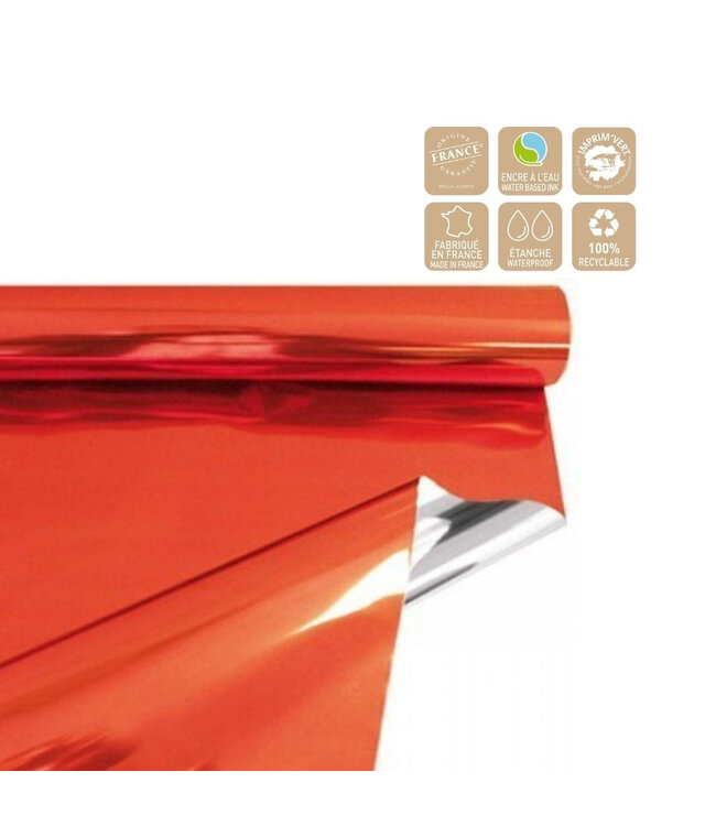 Red metallic foil on roll | Width 70 centimetres | Length 50 metres | Available to order per piece