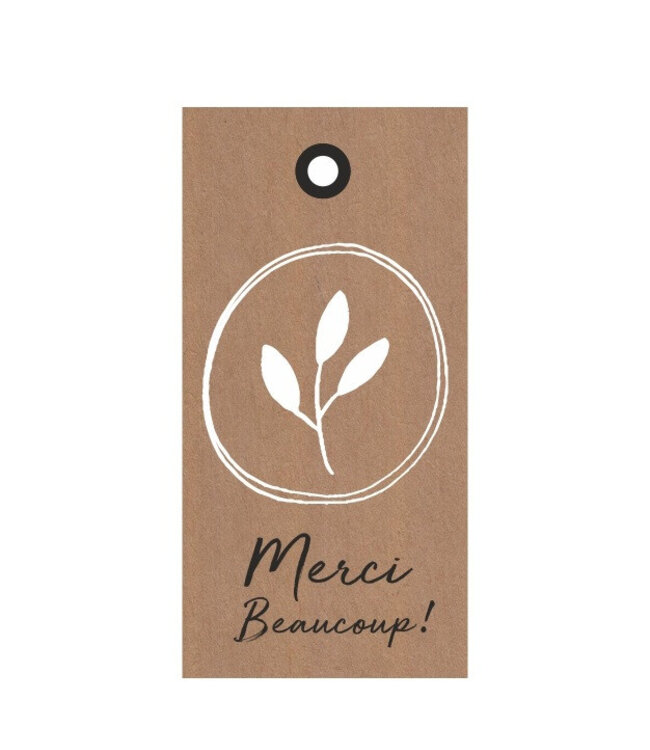 Natural brown white Card Label with text "Merci" | Width 5 centimetres | Height 10 centimetres | Available to order in sets of 20