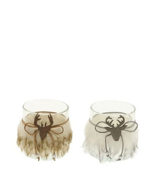 4A Mixed Colours Tealight Holder with Reindeer | Diameter 9 centimetres | Height 10 centimetres | Per 6 pieces