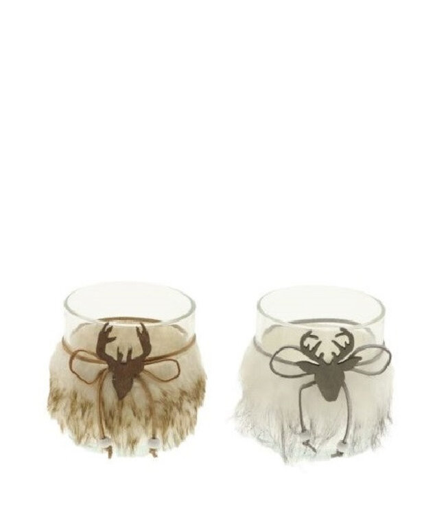 Mixed Colours Tealight Holder with Reindeer | Diameter 9 centimetres | Height 10 centimetres | Available to order in sets of 6
