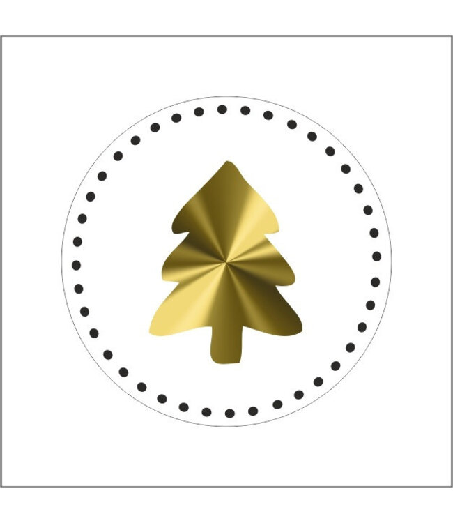Autocollant doré avec sapin de Noël | Diamètre 39 millimètres | Commandable par 500 pièces