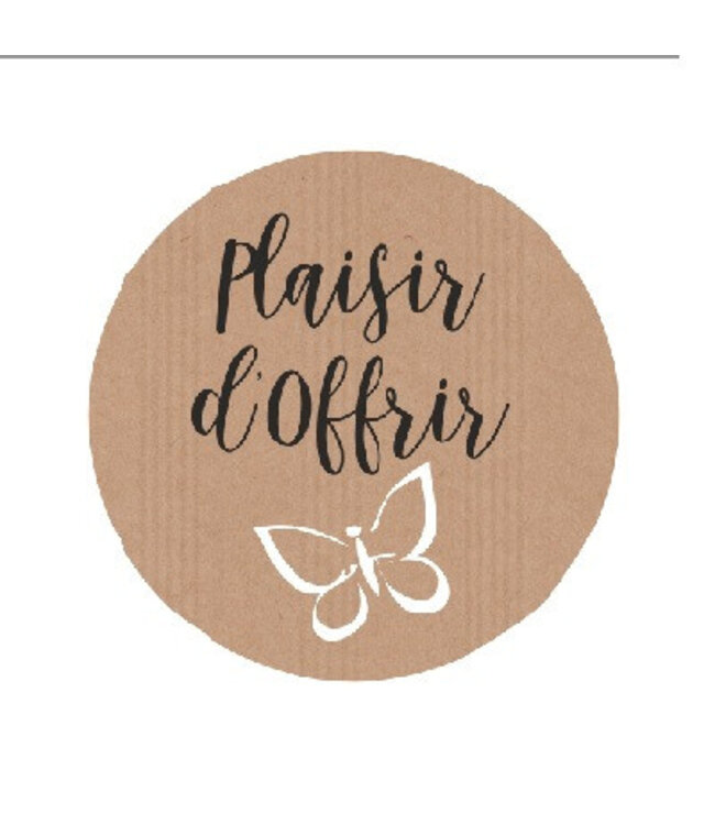 Brown white Sticker Label with text "Plaisir à Offrir" | Diameter 39 millimetres | Available to order per 500 pieces