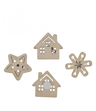 4A Autocollants de Noël en bois beige | Diamètre 2,5 centimètres | Par 48 pièces