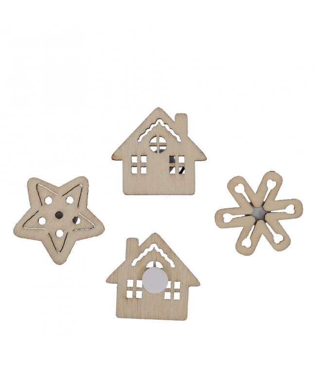 Autocollants de Noël en bois beige | Diamètre 2,5 centimètres | Commande par 48 pièces