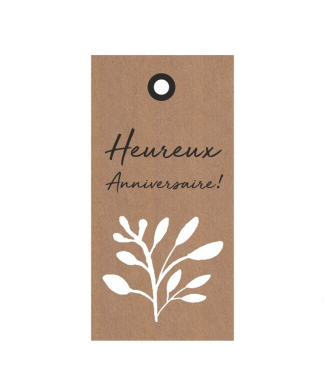 Étiquette de carte blanche brune naturelle avec texte “Anniversaire” | Largeur 5 centimètres | Hauteur 10 centimètres | À commander par 20 pièces