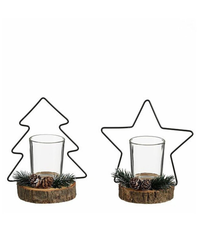 Porte-bougie étoile/arbre noir | Largeur 14 centimètres | Profondeur 9 centimètres | Hauteur 16 centimètres | Commande par 6 pièces