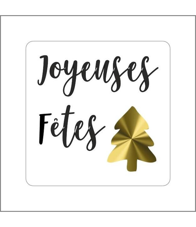Noir avec autocollant blanc "Joyeuses Fêtes" | Diamètre 39 millimètres | À commander par 500 pièces