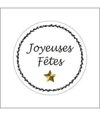 4A Autocollant blanc naturel "Joyeuses Fêtes" | Diamètre 39 millimètres | Par 500 pièces