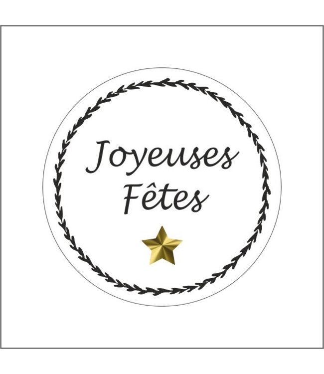 Autocollant blanc naturel "Joyeuses Fêtes" | Diamètre 39 millimètres | Commande par 500 pièces