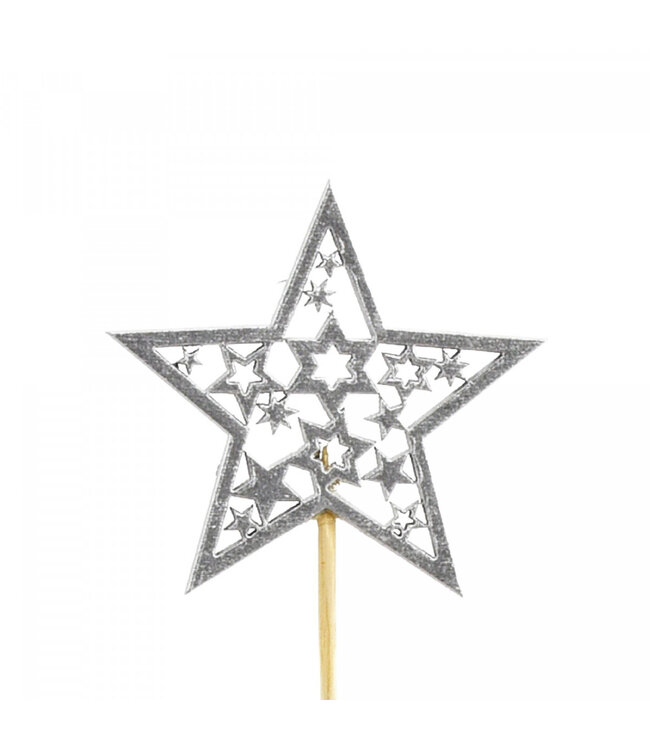 Silver Star Pick | Length 20 centimetres | Star diameter 6 centimetres | Available to order per 12 pieces