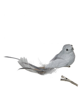 4A Kerst Deco vogel glit.+clip 16cm ( x 4 )