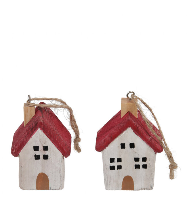 Kerst Hanger huis hout 5*3.5*7cm ass. ( x 4 )