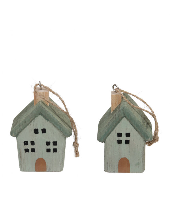 Kerst Hanger huis hout 5*3.5*7cm ass. ( x 4 )