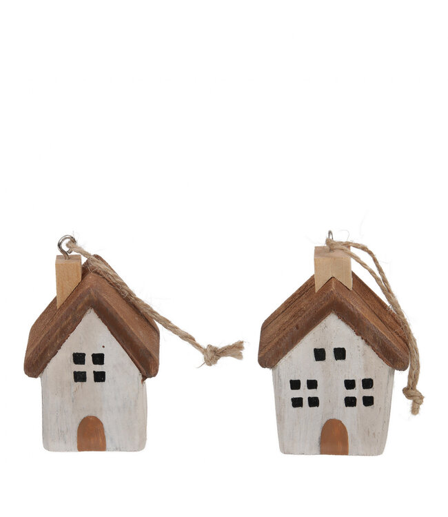 Kerst Hanger huis hout 5*3.5*7cm ass. ( x 4 )