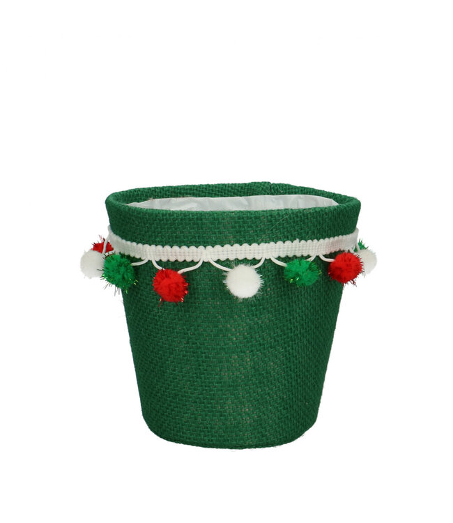 Kerst Potcover pompon d13.5*13cm ( x 12 )