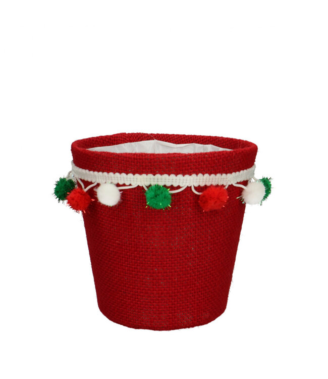 Kerst Potcover pompon d13.5*13cm ( x 12 )