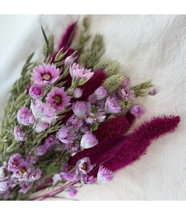 Boeket droogbloemen Royal Love | Hoogte ± 50 centimeter | Met roze, paarse en naturelle droogbloemen | Per bos te bestellen