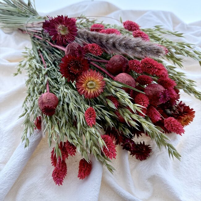 Bouquet de fleurs séchées Zoeij | Longueur ± 60 centimètres | Avec des fleurs séchées rouge-rose et naturelles