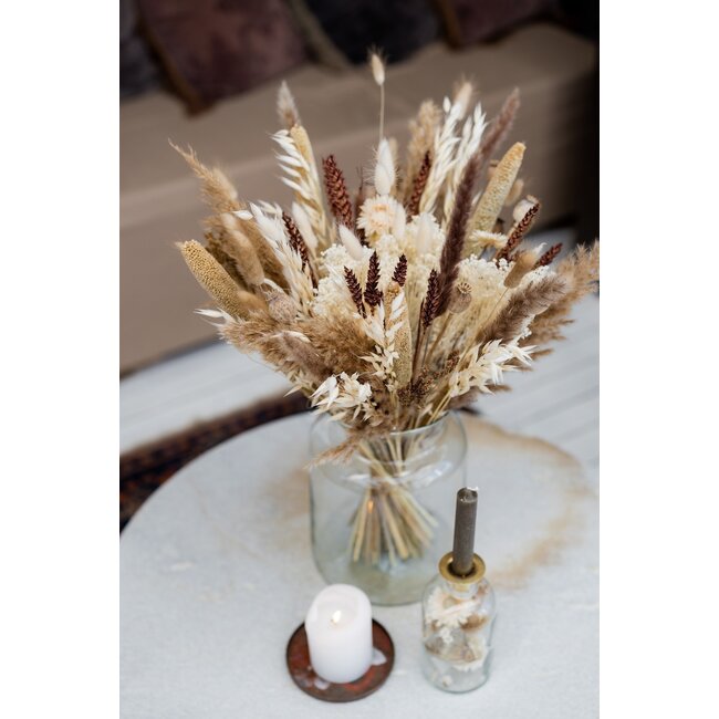 Boeket droogbloemen Maria | Lengte ± 65 centimeter | Met naturelle, bruine en wit gebleekte droogbloemen
