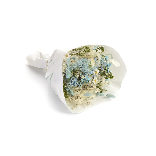 Boeket droogbloemen Farfalla Bianco Blue | Lengte ± 40 centimeter | Met wit gebleekte en lichtblauwe droogbloemen
