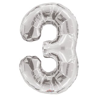 4A Party! Balloon Number 3 | Colour: Silver | Height 85 centimetres | Per balloon