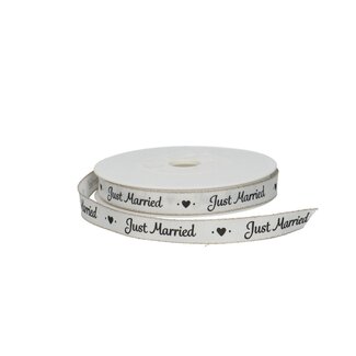 4A Naturelle wit Bruiloft Lint Just Married | Breedte 15 millimeter | Lengte 20 meter | Per stuk