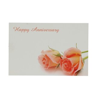 4A Label Card with English text “Happy Anniversary” | Colour: Salmon Pink | Width 9 centimetres | Height 6 centimetres | Per 50 labels