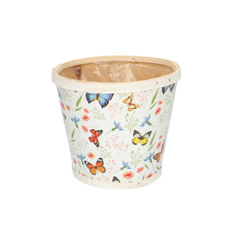 4A Wooden Flower Pot Planter Butterflies | Colour: Mixed Colours | Diameter 17 centimetres | Height 15 centimetres | Per 10 flower pots