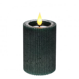 4A Ribbed LED Pillar Candle | Colour: Dark Green | Diameter 7 centimetres | Height 10 centimetres | Excluding AAA batteries | Per 6 candles