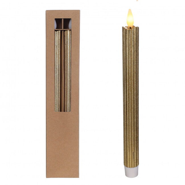 Pencil Candle LED | Colour: Gold | Diameter 2.1 centimetres | Height 25 centimetres | Batteries not included | Per 2 candles