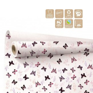 4A Paper on Roll Butterfly Flower Motif “Floraison” | Colour: Pink | Width 80 centimetres | Length 40 metres | Per roll