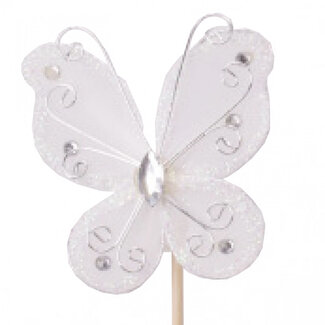 4A Butterfly Stick Orient | Colour: Natural White | Butterfly diameter 7 centimetres | Stick length ± 50 centimetres | Per 25 sticks