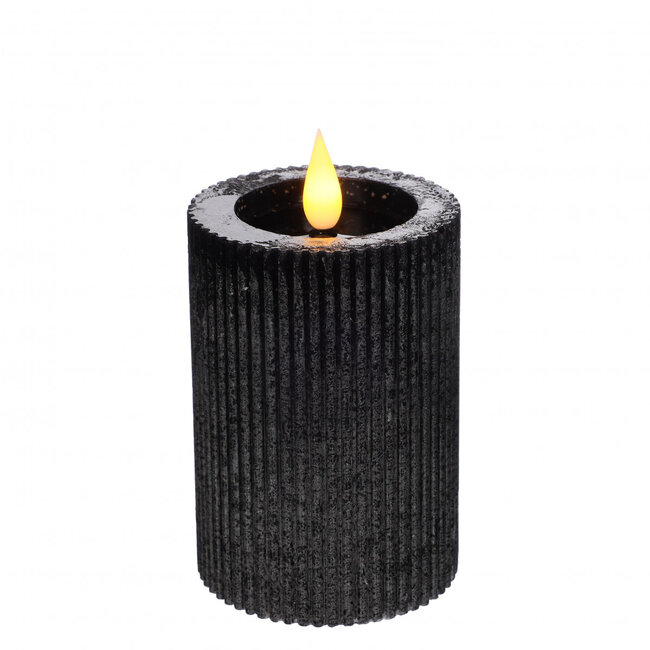 Ribbed LED Pillar Candle | Colour: Black | Diameter 7 centimetres | Height 10 centimetres | Excluding AAA batteries | Per 6 candles