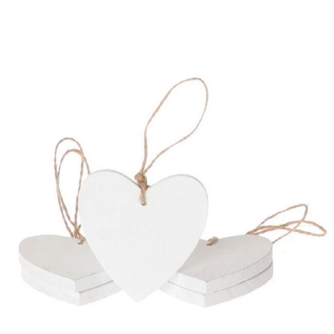 Wooden Heart Hanging Decoration | Colour: Natural White | Length 25 centimetres | Per 5 hearts
