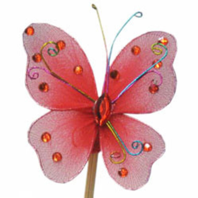 Butterfly Stake Orient | Colour: Red | Butterfly diameter 7 centimetres | Stake length ± 50 centimetres | Per 25 stakes